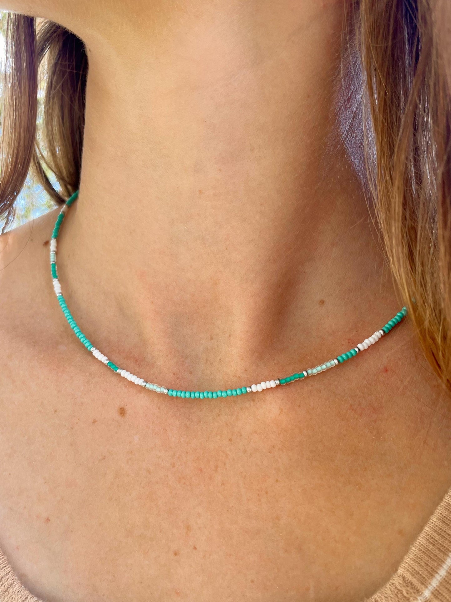 Beaded Surfer Necklace for Women Ocean Lover Gift Idea for Teen Girl Tiny Seed Bead Necklace Vacation Jewelry for Travel Women Bead Necklace