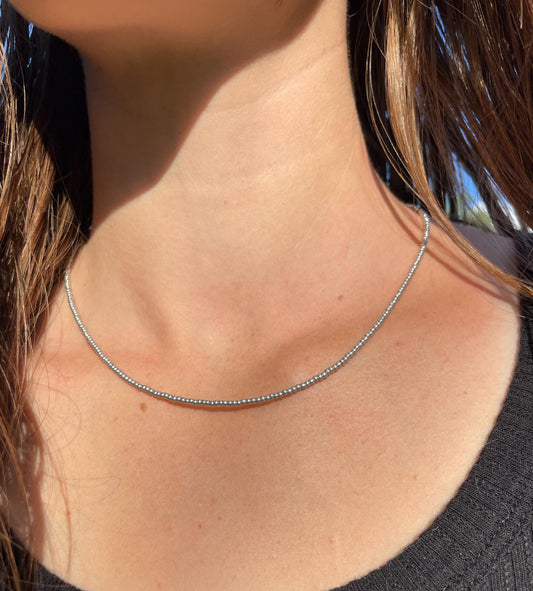 Dainty Silver Beaded Surfer Necklace Minimalist Jewelry for Women Simple Bead Necklace Casual Choker for Everyday Wear Beaded Necklace Boho