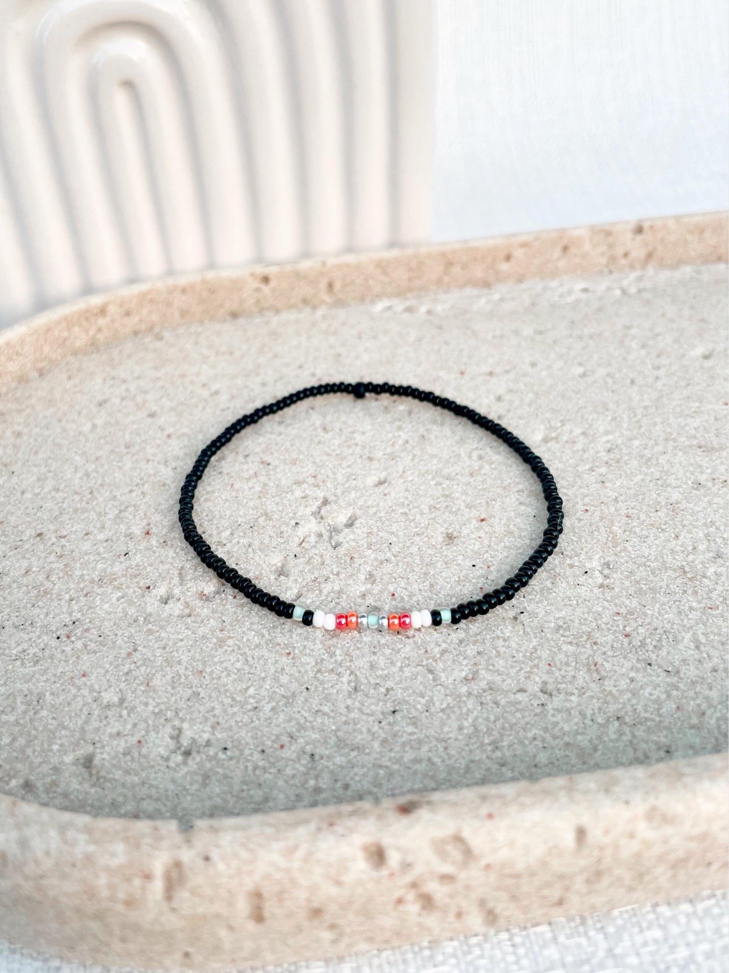 Beaded Black Stretch Bracelet Colorful Seed Bead Bracelet Design Boho Style Beaded Accessory Patterned Handmade Jewelry Gift Idea Casual