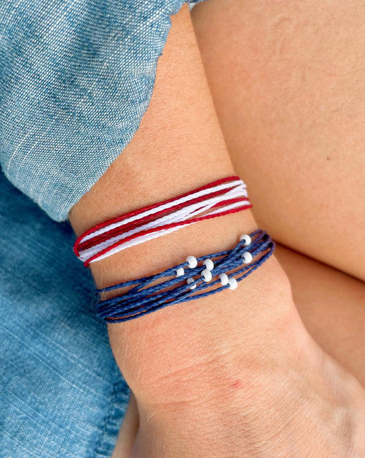 American Flag Bracelet Set String Bracelet 4th of July Jewelry Patriotic Red White and Blue Accessories Americana Gift Idea Handmade Stack