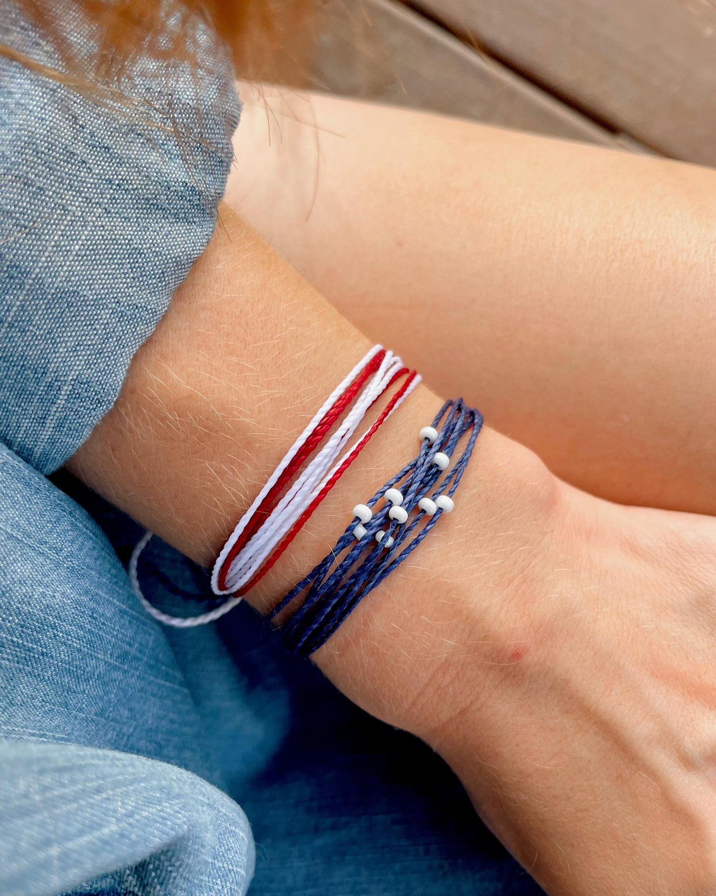 American Flag Bracelet Set String Bracelet 4th of July Jewelry Patriotic Red White and Blue Accessories Americana Gift Idea Handmade Stack
