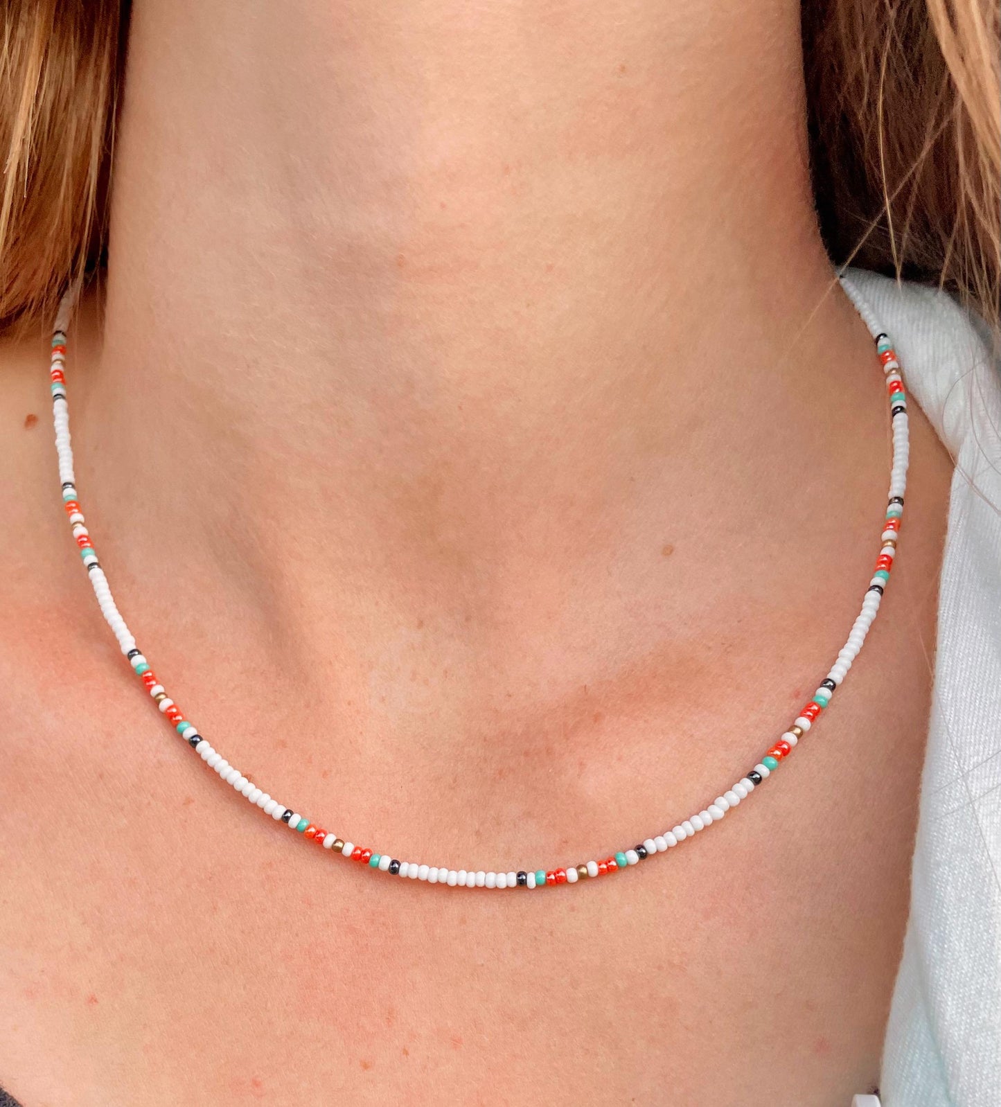 Colorful Seed Bead Necklace Beaded Surfer Necklace Beach Boho Choker for Women Dainty White Summer Jewelry Handmade Beaded Layering Necklace