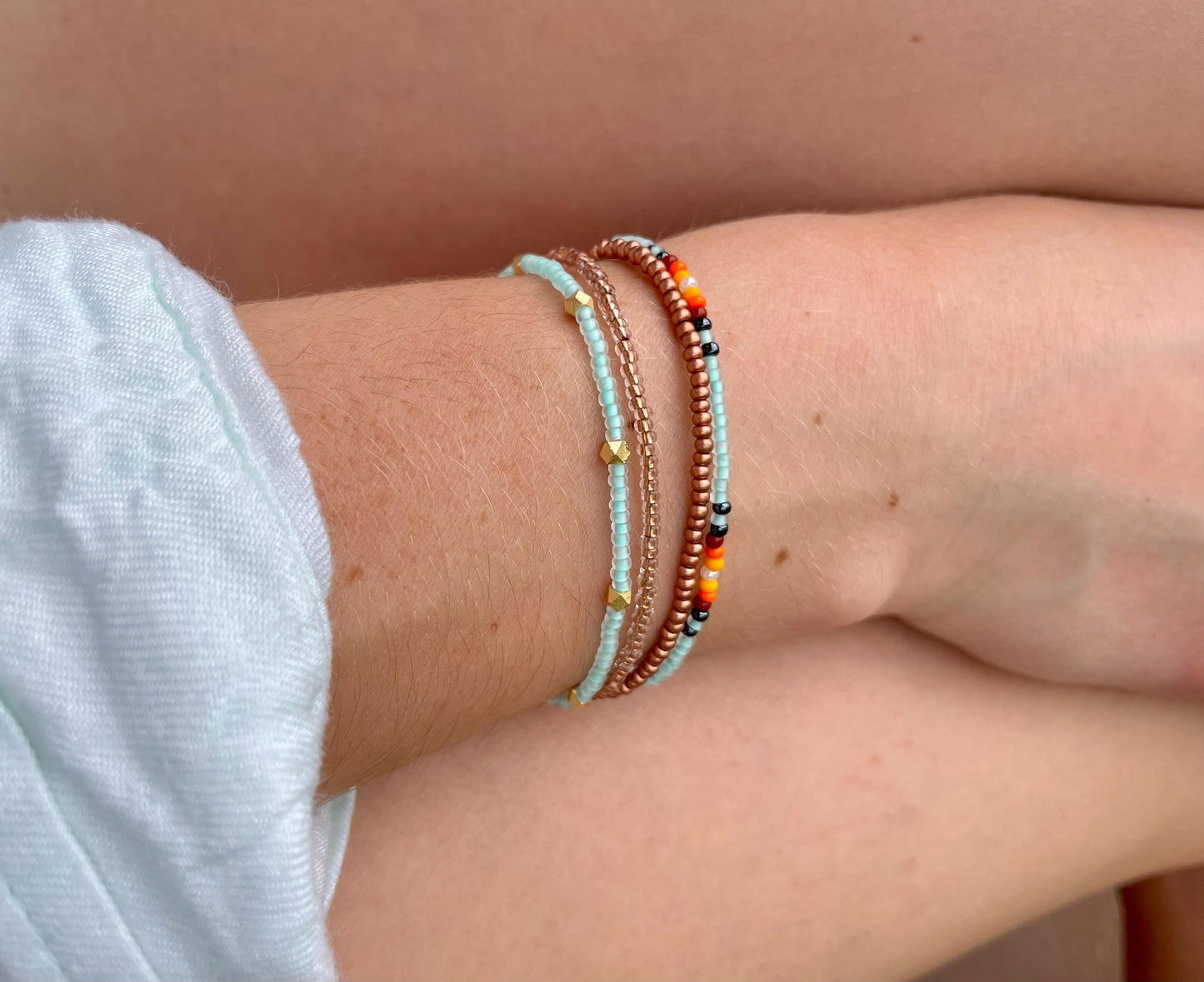 Seed Bead Stretch Bracelet Set Beach Jewelry for Travel Bracelet Stack Boho Beaded Bracelet Minimalist Tiny Stacking Bracelets Light Blue