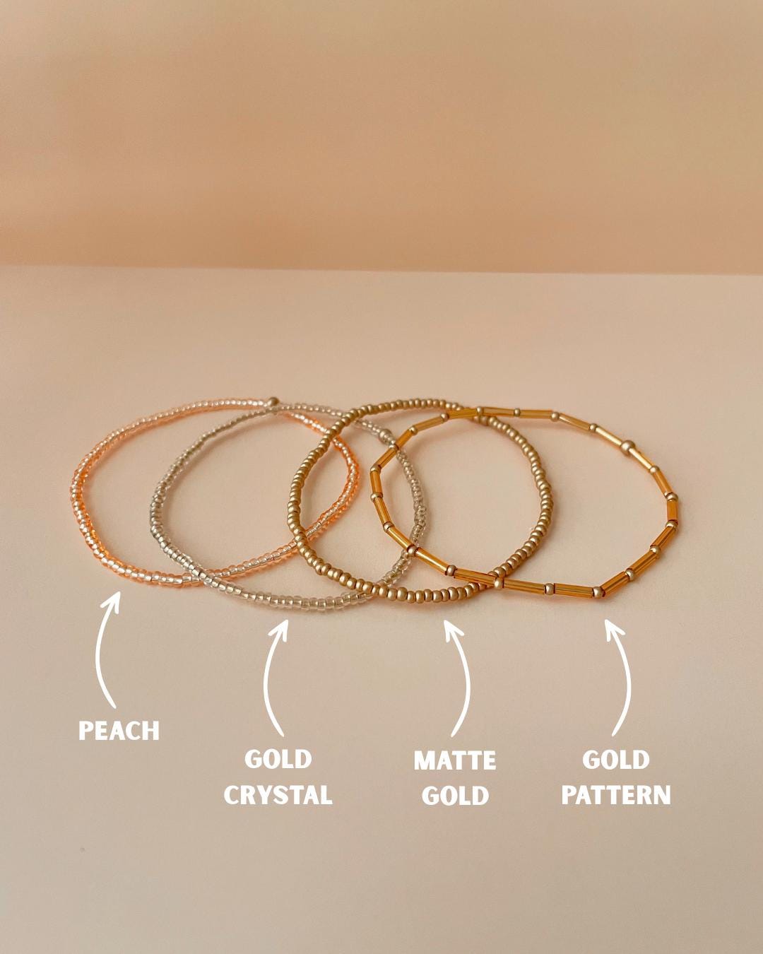 Beaded Stretch Bracelet Minimalist Elastic Seed Bead Stacking Bracelet Custom Size Jewelry Simple Gold Womens Boho Style Accessory Dainty