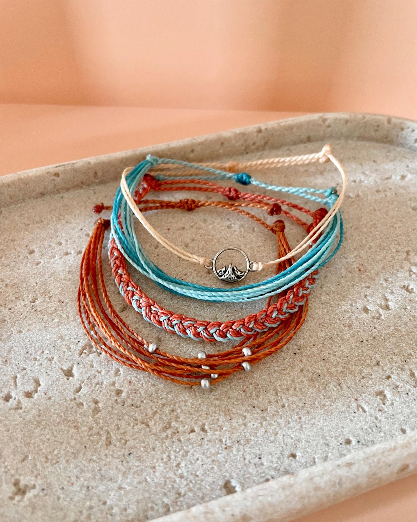 Mountain Charm Bracelet Outdoorsy Girl Gift Adjustable String Bracelet Set Hiker Girl Gift Idea Bracelet Stack Colorful Braided Bracelet