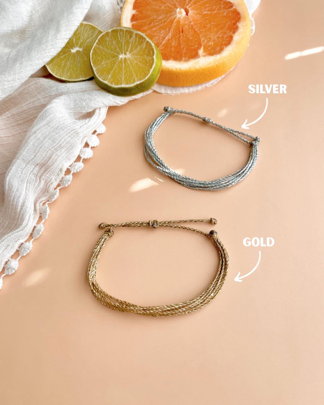 Gold Cord Bracelet Adjustable Surfer String Bracelet Waterproof Simple Golden Bracelet Minimalist String Bracelet for Women Gold or Silver
