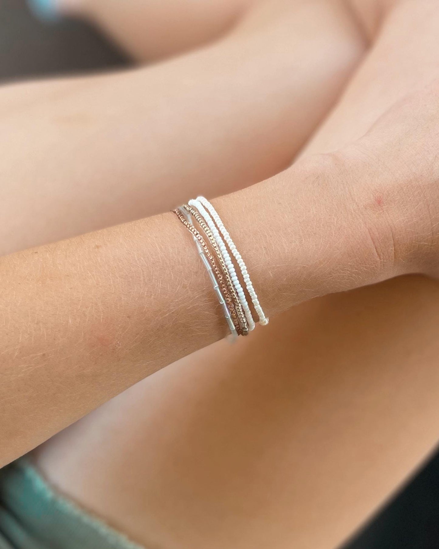 Neutral Dainty Beaded Bracelet Stack Minimalist Style Beaded Stretch Bracelet Set Everyday Wear Stacking Jewelry