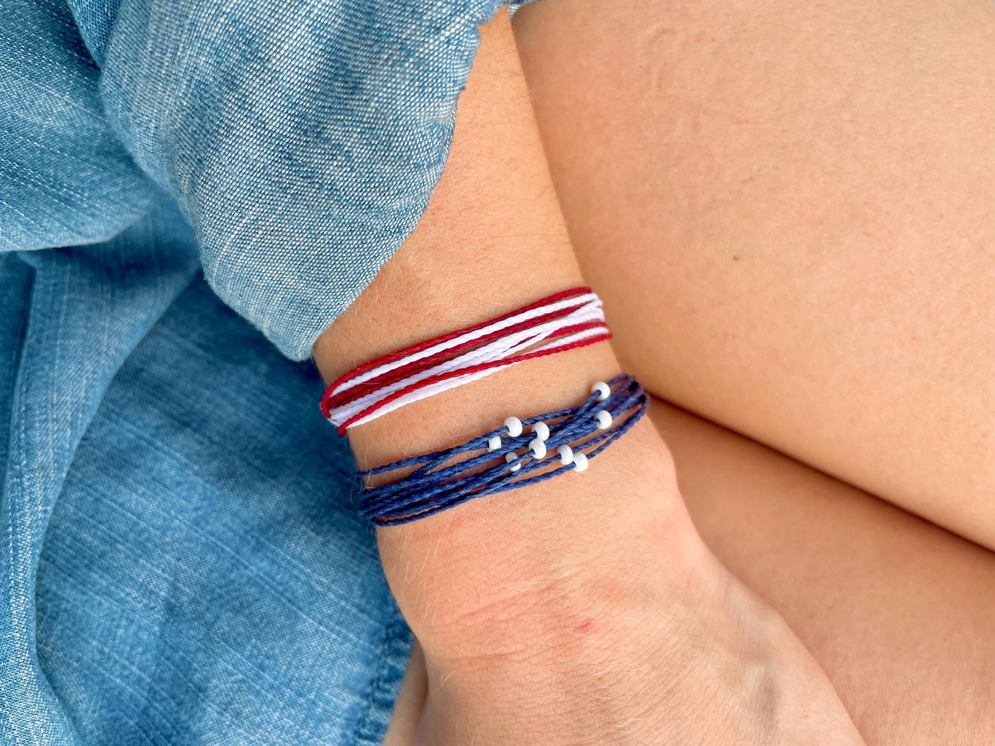 American Flag Bracelet Set String Bracelet 4th of July Jewelry Patriotic Red White and Blue Accessories Americana Gift Idea Handmade Stack