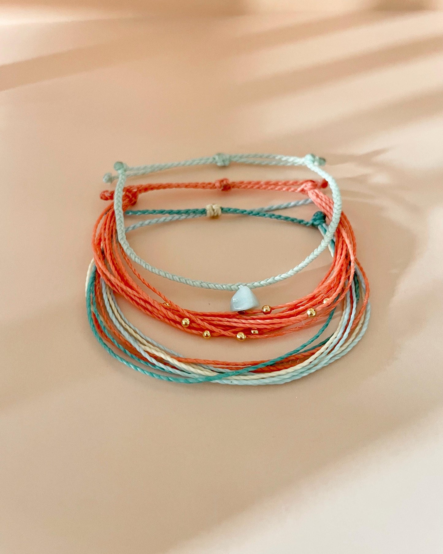 Surfer String Bracelet Stack Womens Beach Vibe Bracelet Colorful Stacking Bracelet Set Beachside Accessories Vacation Jewelry Gold Filled