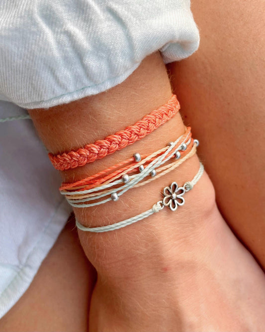Beachy String Bracelet Set Flower Charm Bracelet Stack Beachside Jewelry Handmade Coastal Bracelets