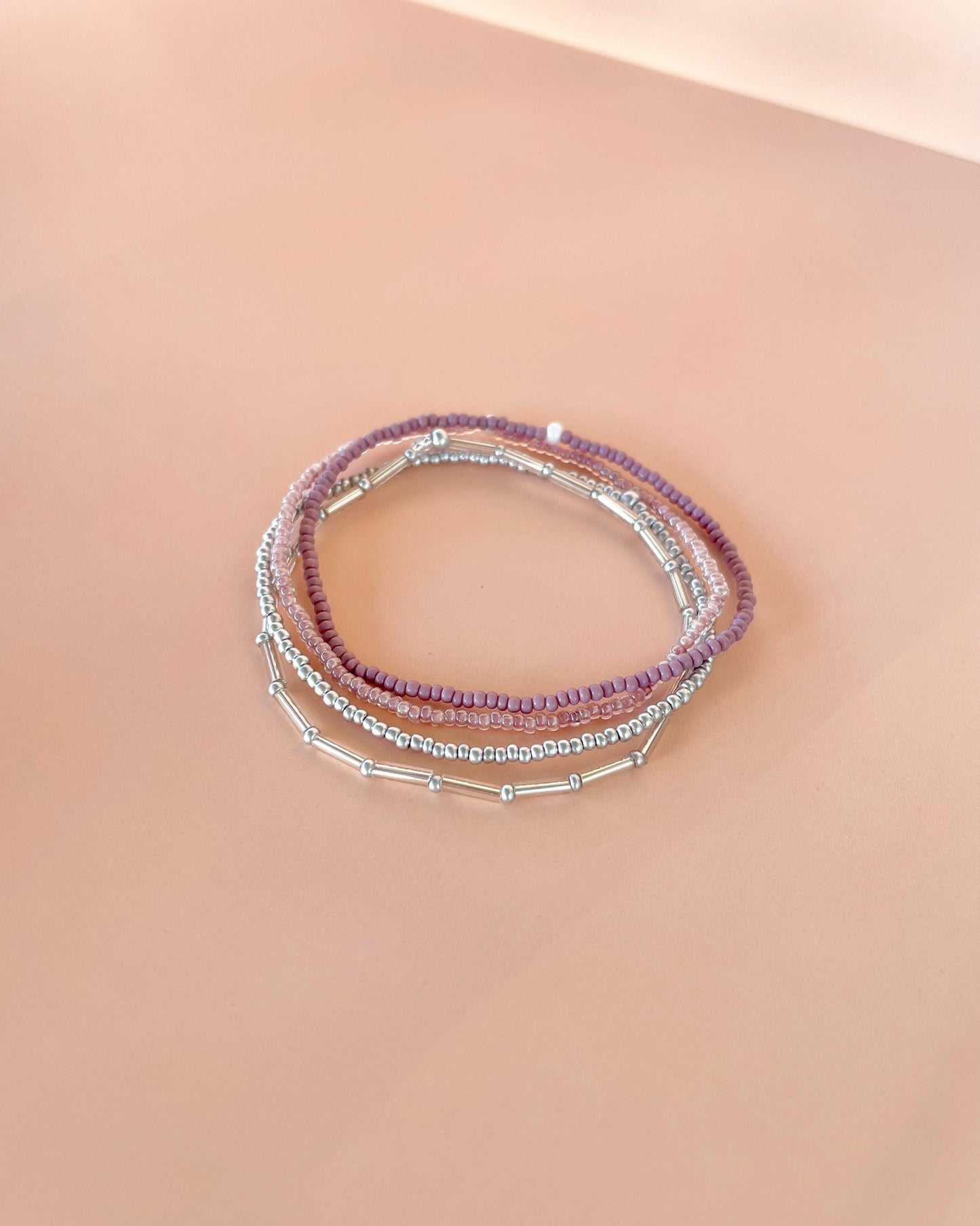 Purple Beaded Stretch Bracelet Set Purple Bracelet Elastic Dainty Jewelry for Work Accessories Tiny Seed Bead Stacking Bracelet Silver Stack