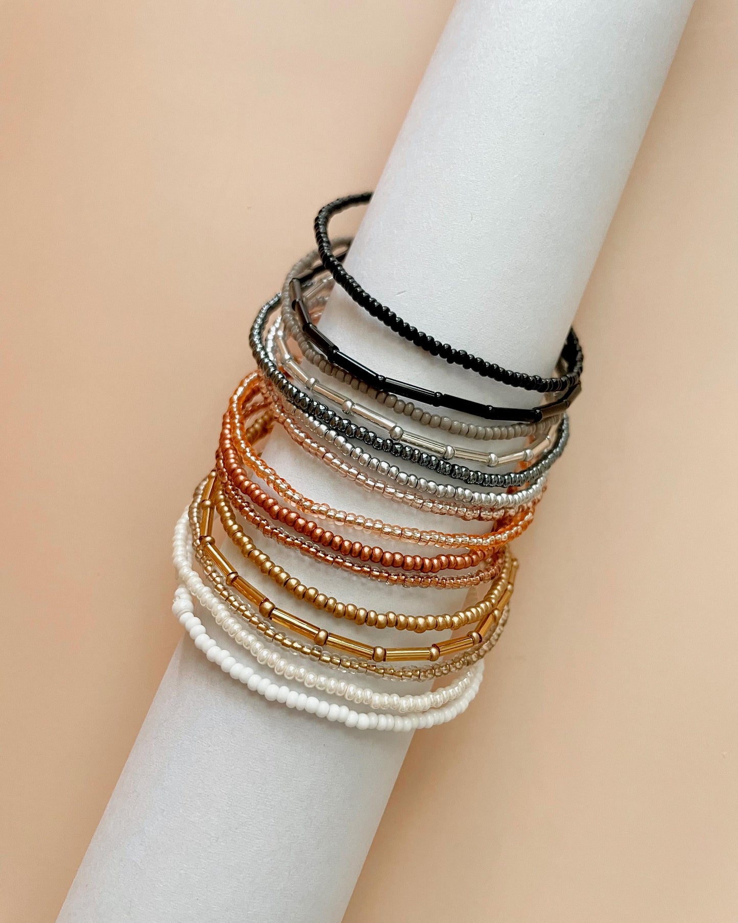 Beaded Stretch Bracelet Minimalist Elastic Seed Bead Stacking Bracelet Custom Size Jewelry Simple Gold Womens Boho Style Accessory Dainty