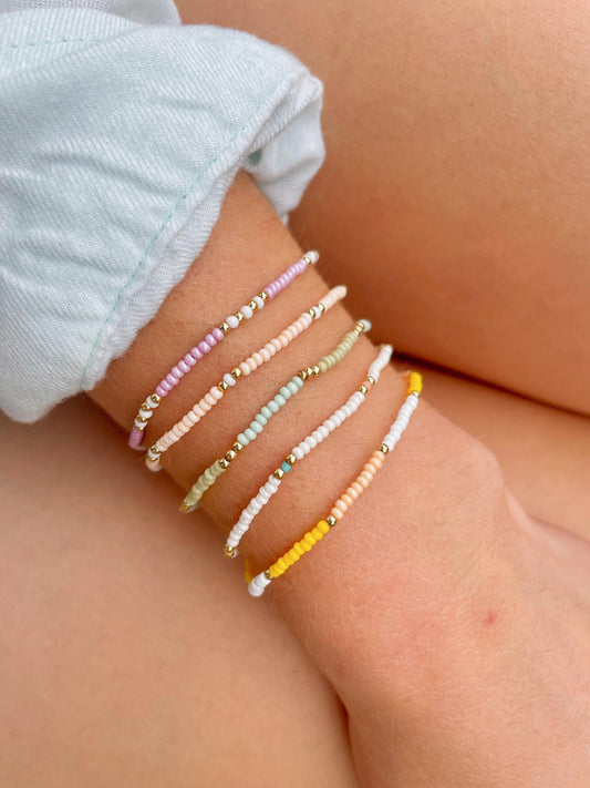 Pastel Bracelet Set 18k Gold Filled Tiny Seed Bead Bracelet Stackable Trendy Stretch Bracelet Dainty Jewelry Granddaughter Gift Bracelet