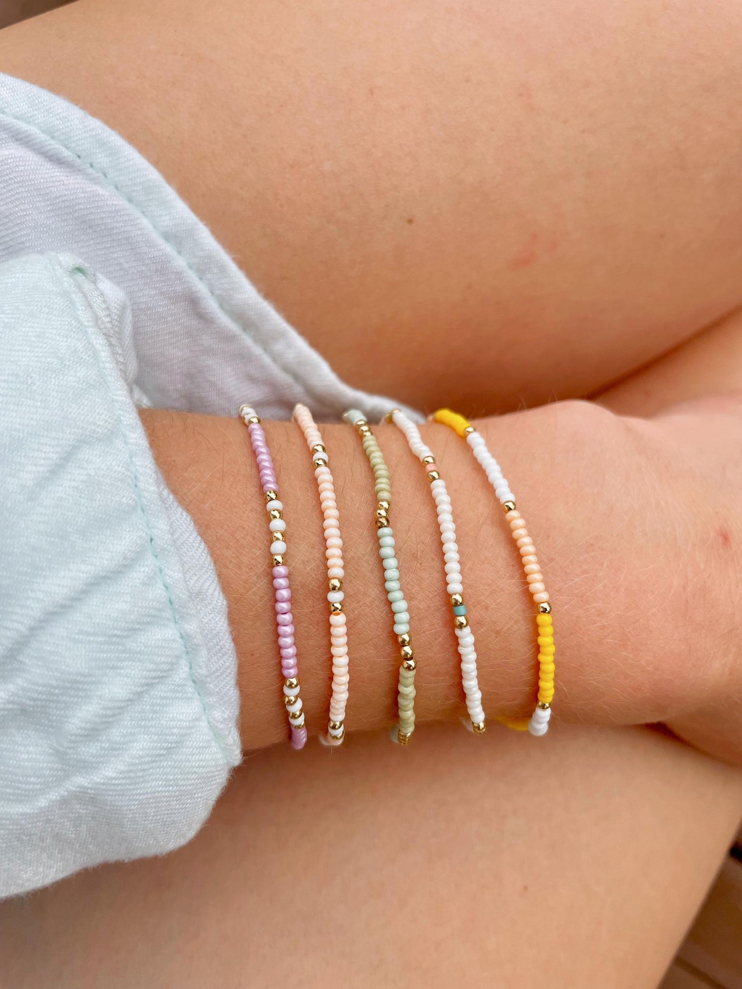 Gold Filled Beaded Bracelet with Color Stretch Bead Bracelet Pastel Beaded Bracelet Stack Colorful Gold Jewelry Teenage Girl Gift Idea Cute
