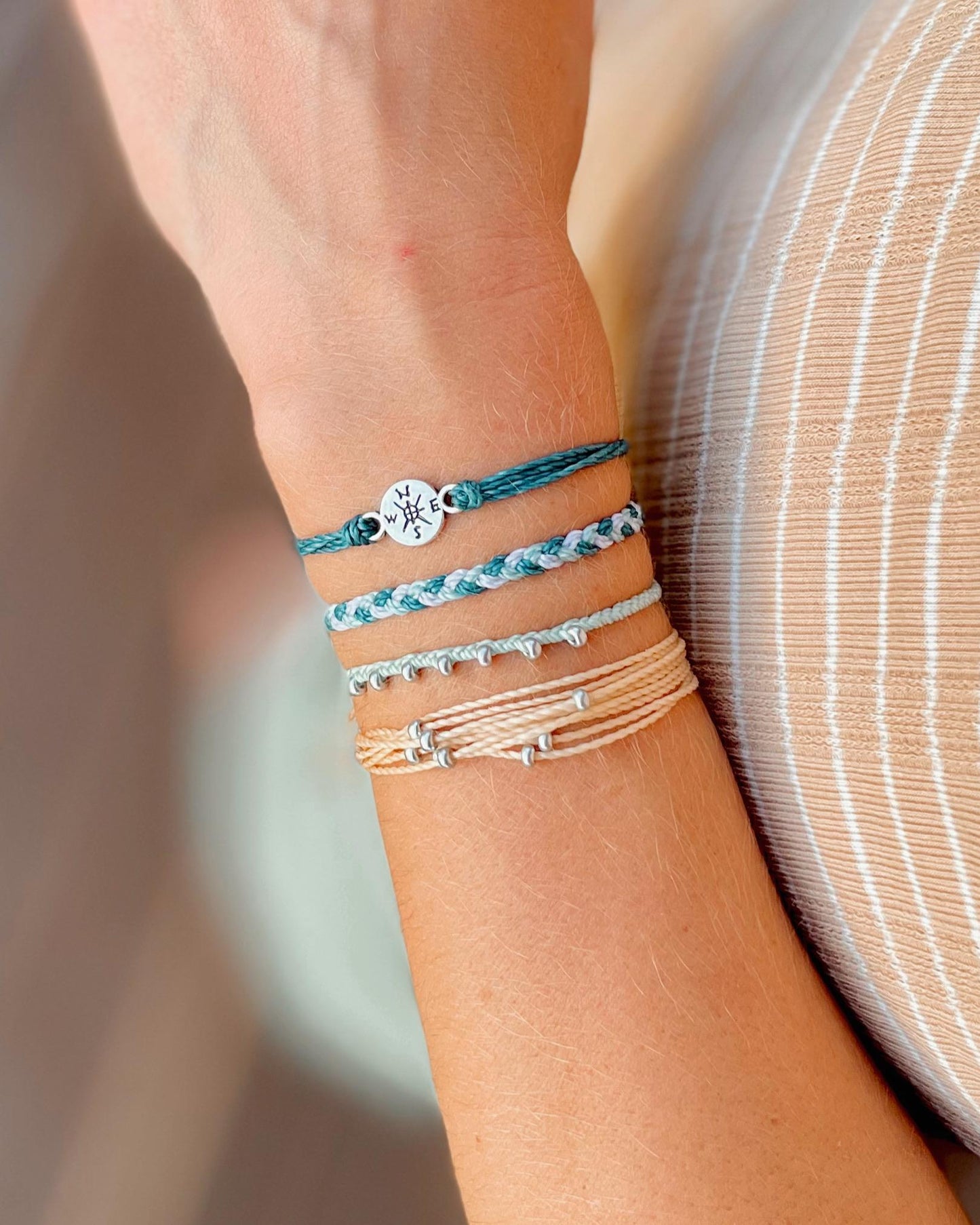 Waterproof Friendship Bracelet Compass Charm Nautical Accessory Everyday Style Boho Jewelry Gift Idea Travel Companion Wrist Bands Teal