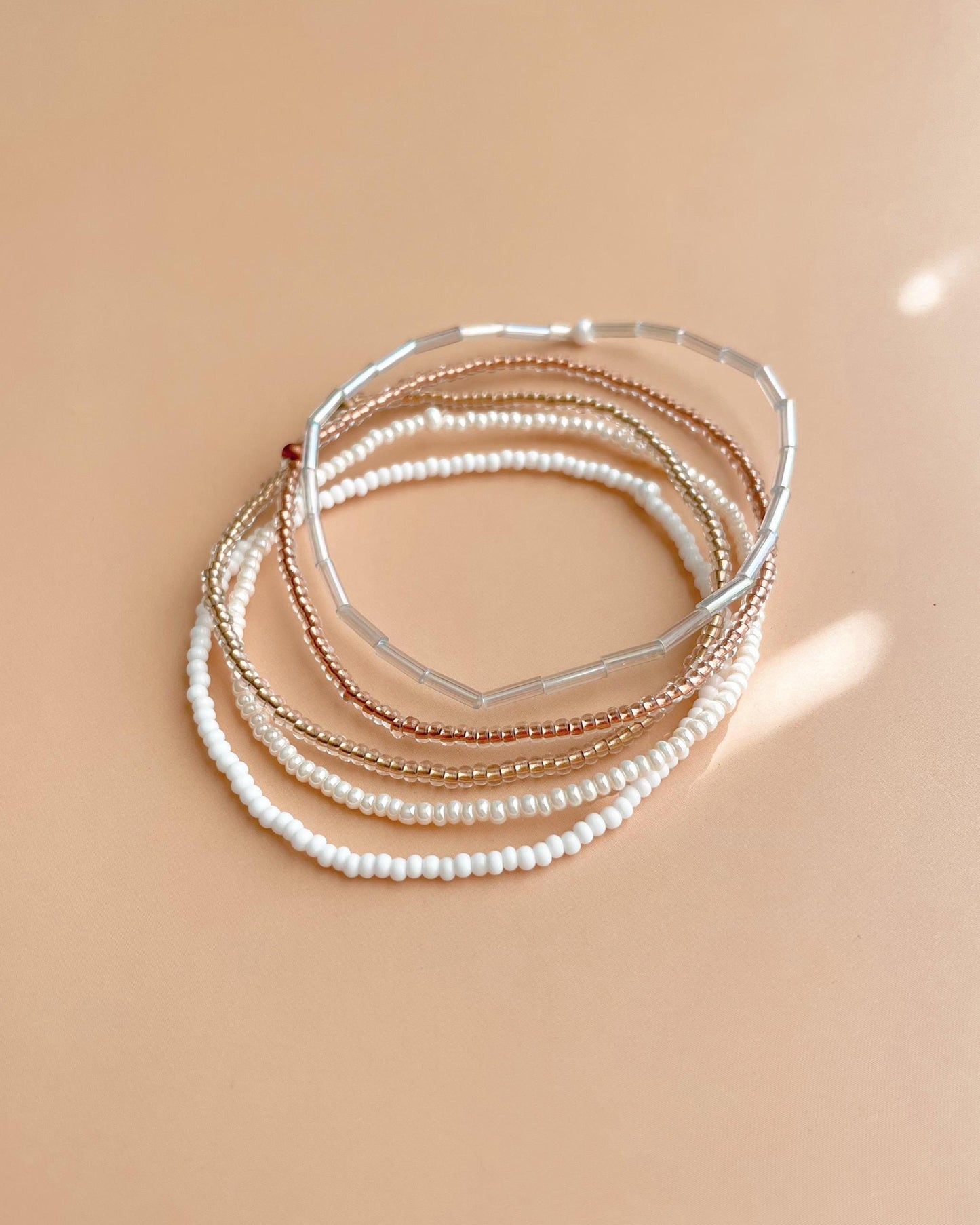 Neutral Dainty Beaded Bracelet Stack Minimalist Style Beaded Stretch Bracelet Set Everyday Wear Stacking Jewelry