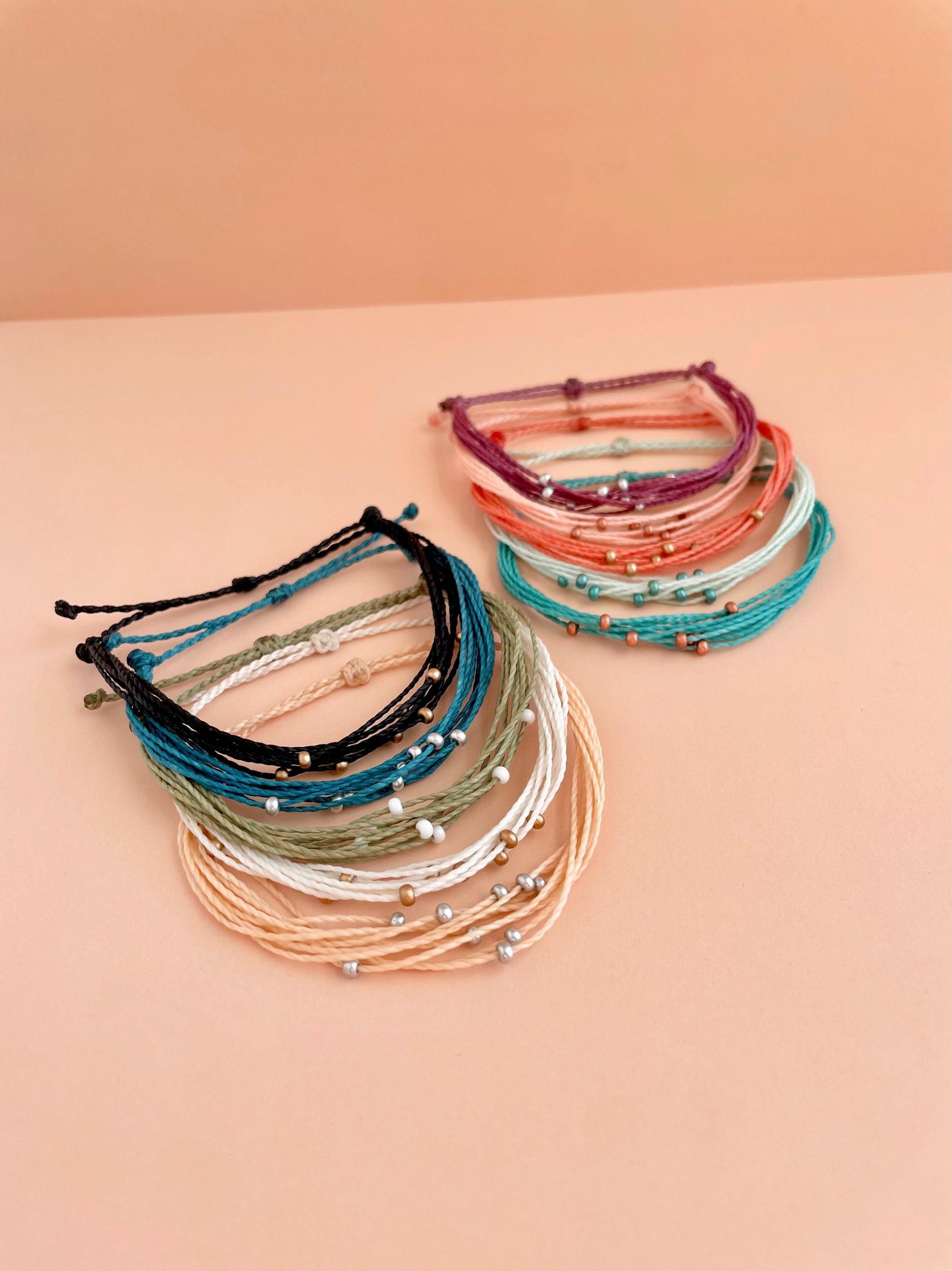 Surfer Style String Bracelet with Beads Beachy Boho Cord Adjustable Pull String Bracelet