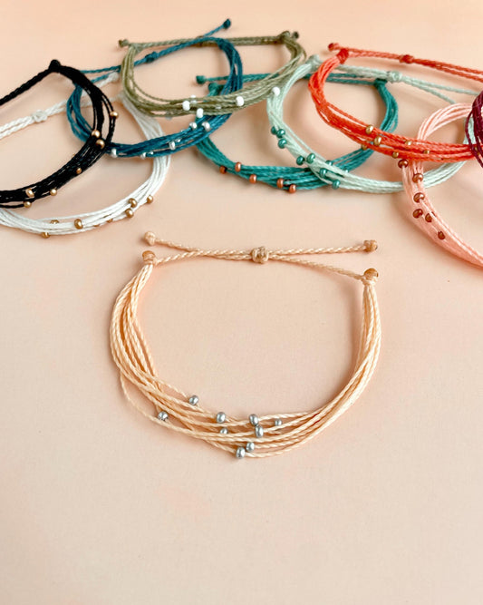 Surfer Style String Bracelet with Beads Beachy Boho Cord Adjustable Pull String Bracelet