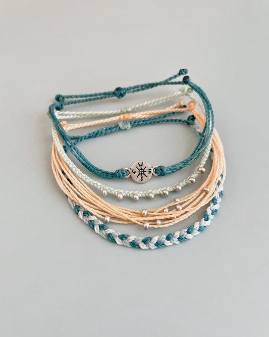 Waterproof Friendship Bracelet Compass Charm Nautical Accessory Everyday Style Boho Jewelry Gift Idea Travel Companion Wrist Bands Teal