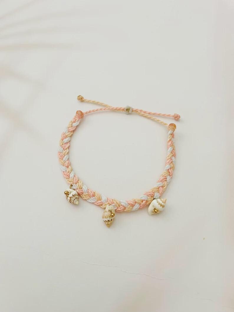 Hawaii Shell Bracelet Light Pink Bracelet Braided Pastel Pink Accessories Beachy Jewelry for Beach Vacation Girls Bracelet Conch Shell Boho