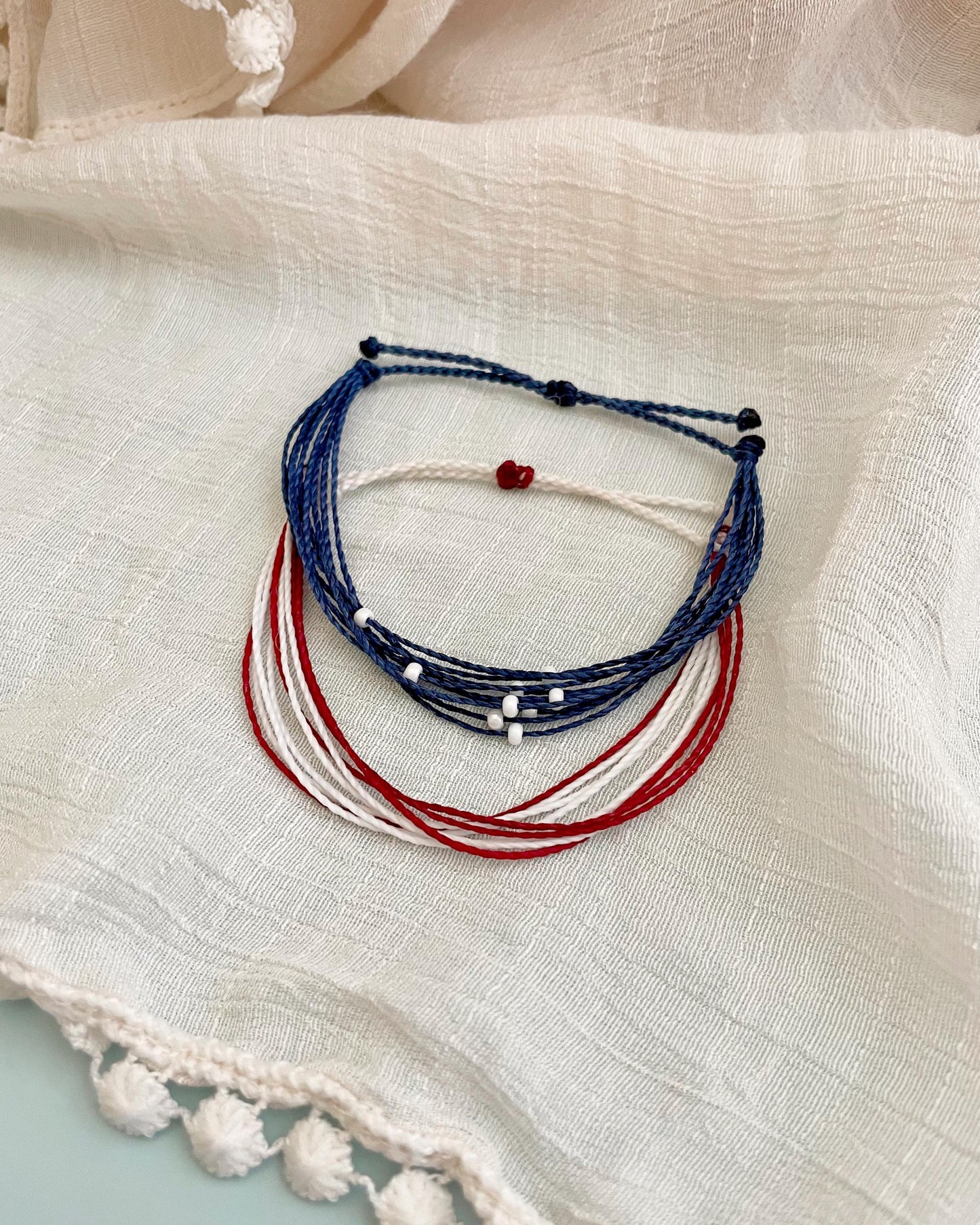 American Flag Bracelet Set String Bracelet 4th of July Jewelry Patriotic Red White and Blue Accessories Americana Gift Idea Handmade Stack