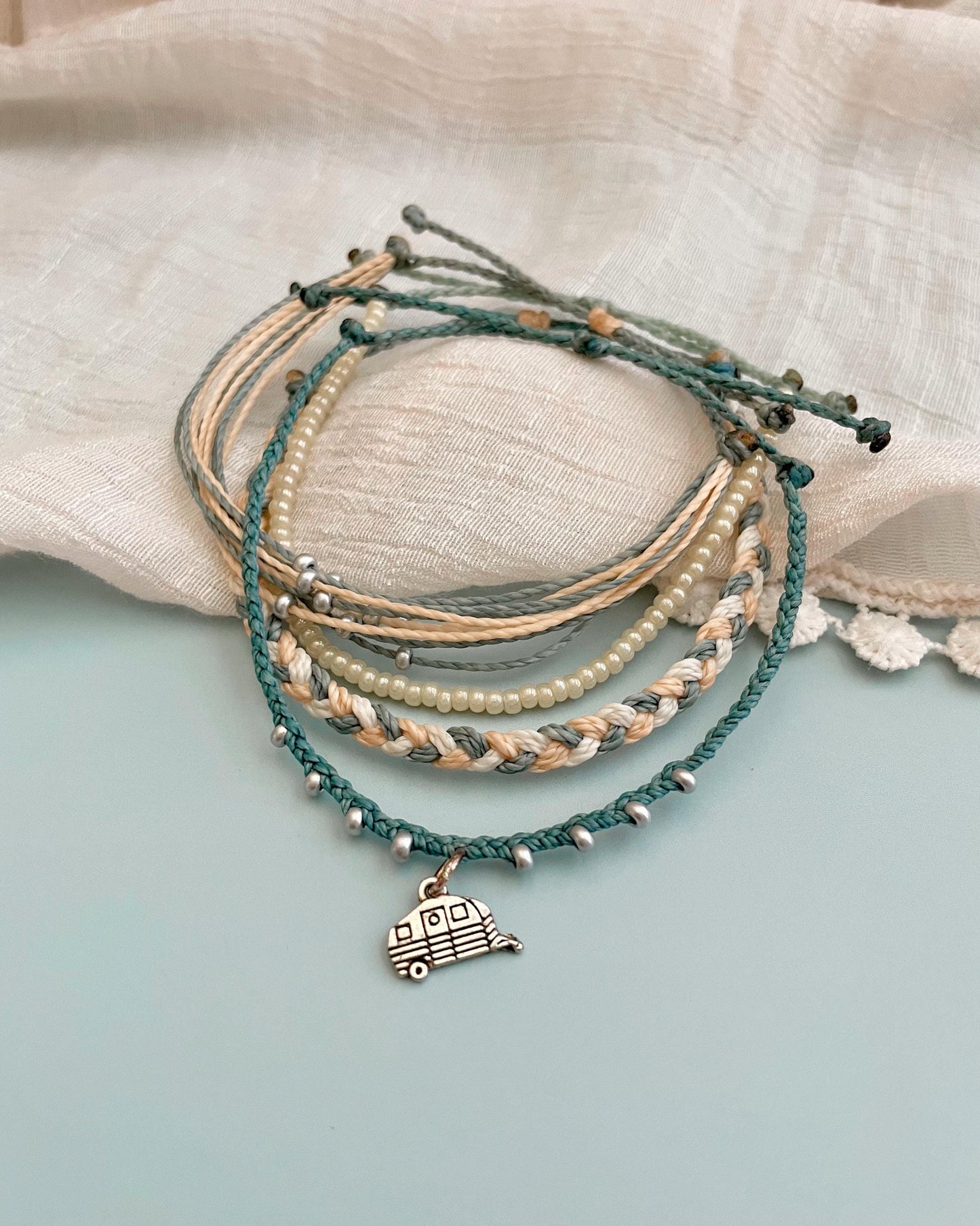 Camping Charm Bracelet Bracelet Stack Braided Friendship Bracelet Set of Adjustable Bracelets Handmade