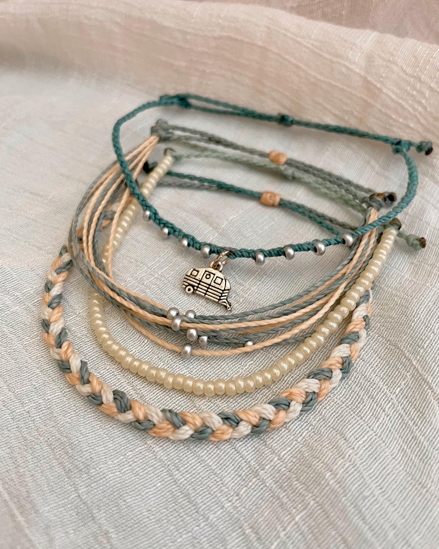 Camping Charm Bracelet Bracelet Stack Braided Friendship Bracelet Set of Adjustable Bracelets Handmade