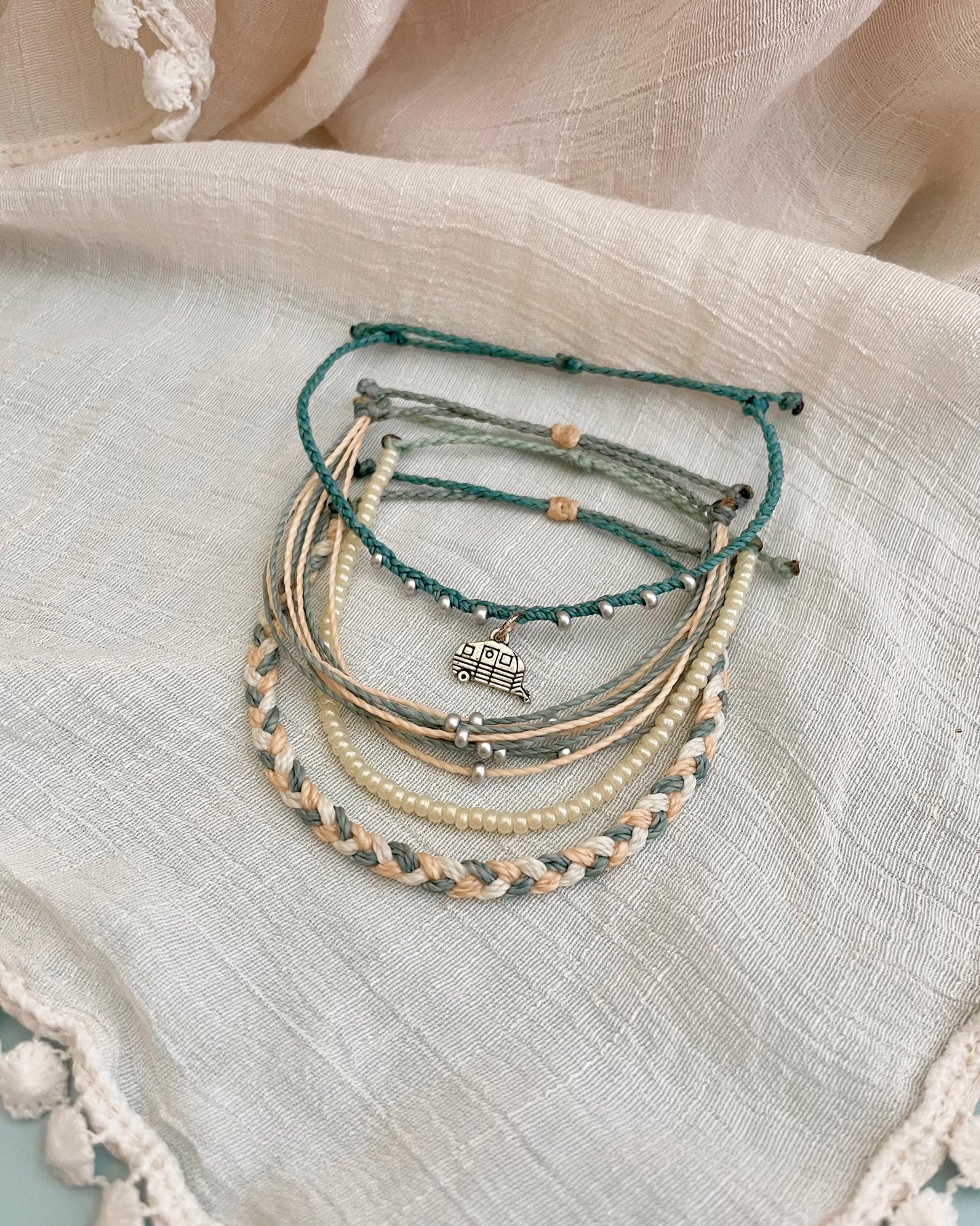 Camping Charm Bracelet Bracelet Stack Braided Friendship Bracelet Set of Adjustable Bracelets Handmade