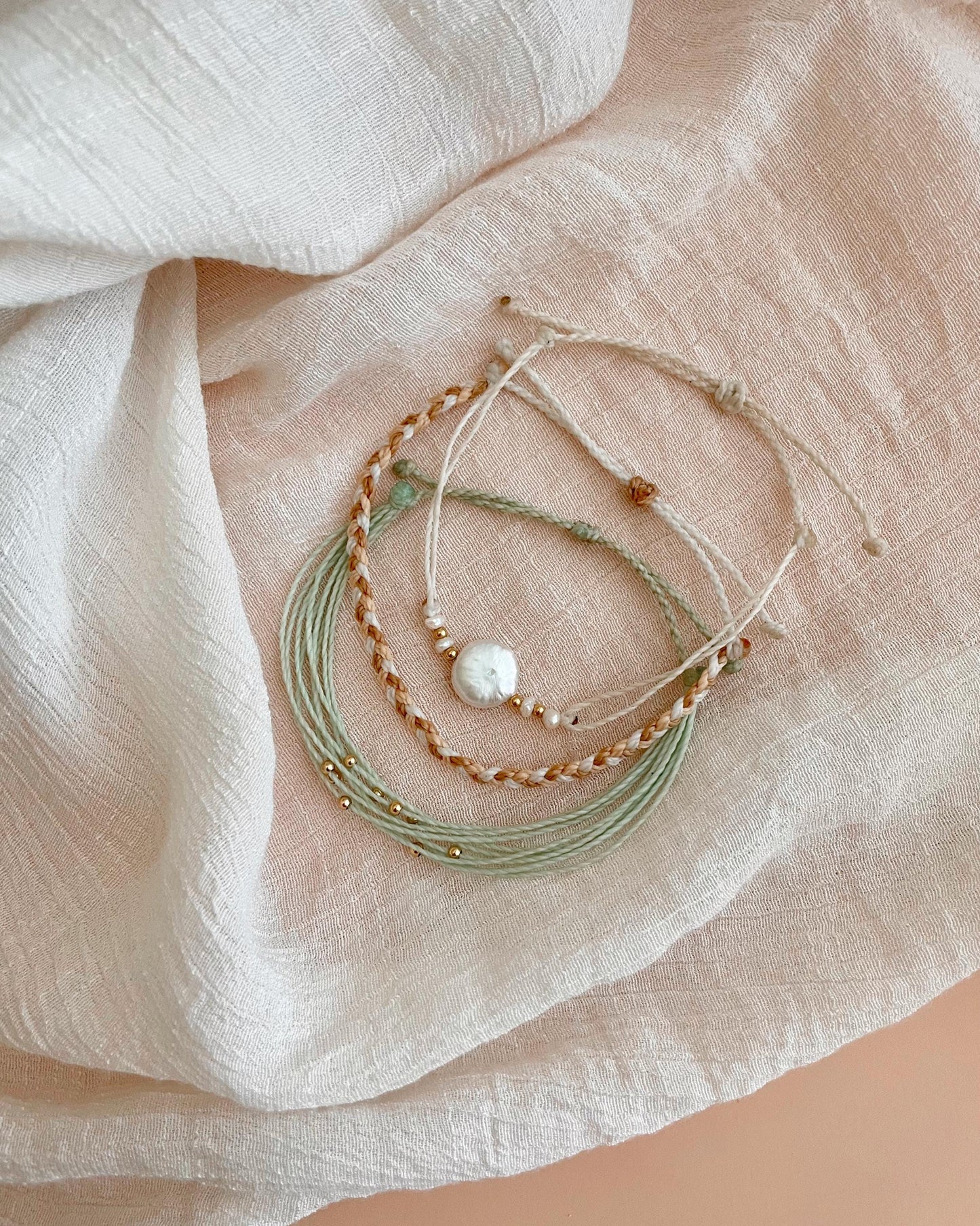 Freshwater Pearl Adjustable Cord Bracelet Set Dainty Jewelry Beach Lover Gift Idea for Friend Bracelet Stack Beachy Boho Jewelry for Travel