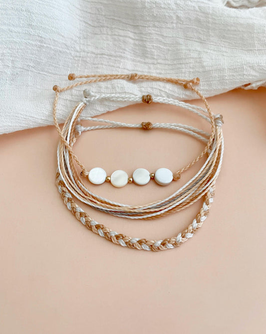 Neutral Bracelet Stack Surfer Bracelet Set Adjustable String Bracelets Waterproof Wax Cord Bracelets for Women Simple Braided Jewelry Boho
