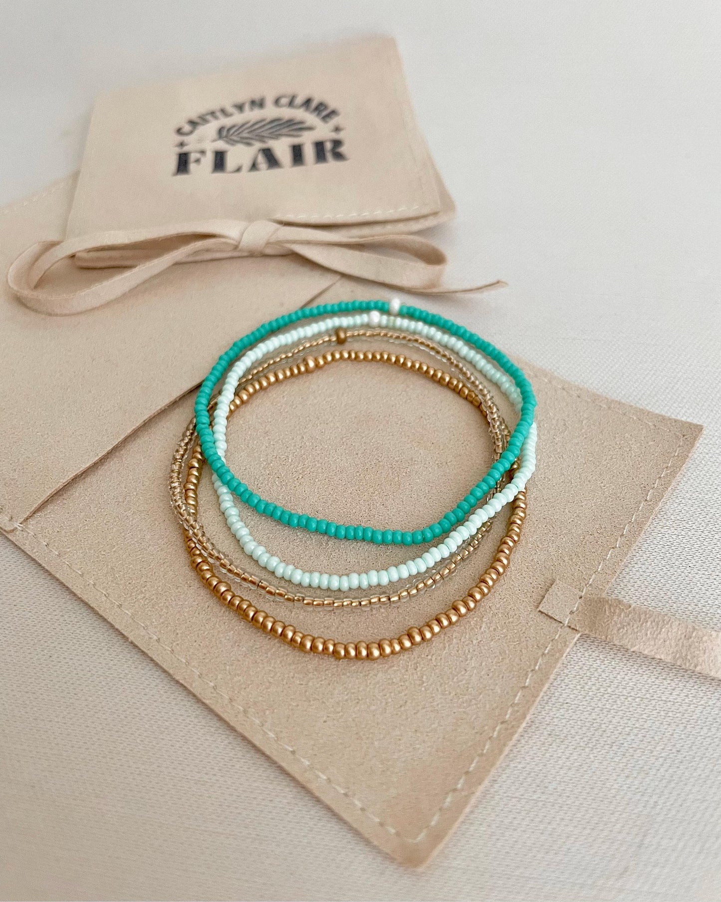 Blue Seed Bead Bracelet Stretch Bracelet Set Tiny Bead Bracelet Coastal Jewelry Gift Idea for Ocean Lover Gold and Aqua Bracelet Stack Beach
