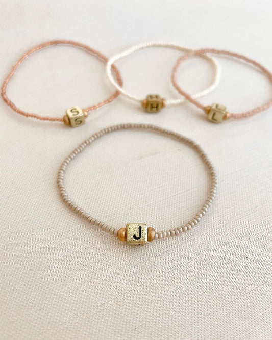 Personalized Initial Beaded Bracelet Dainty Jewelry Gift Idea for Friend Custom Beaded Stretchy Bracelet Minimalist Style Layering Bracelet