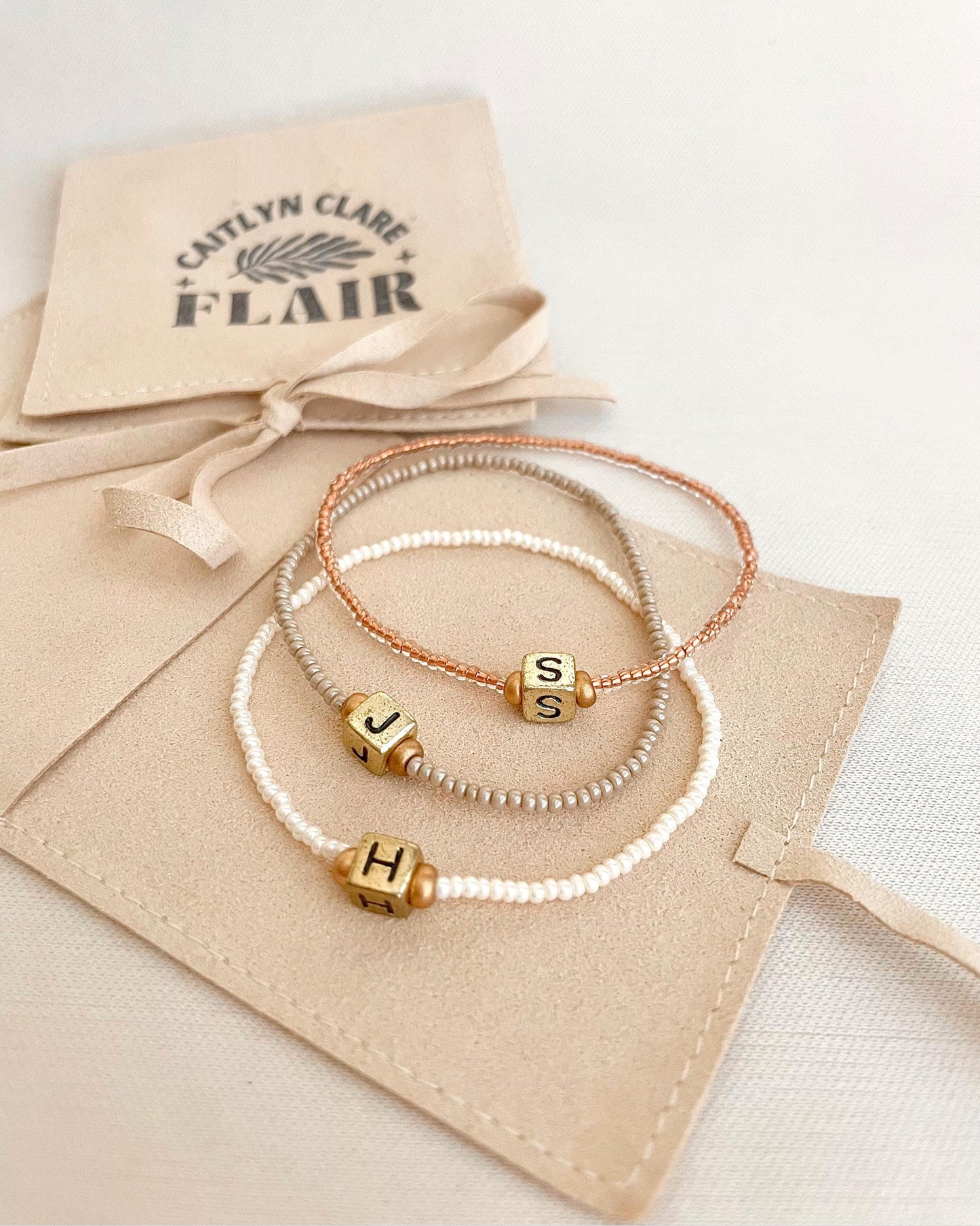 Personalized Initial Beaded Bracelet Dainty Jewelry Gift Idea for Friend Custom Beaded Stretchy Bracelet Minimalist Style Layering Bracelet