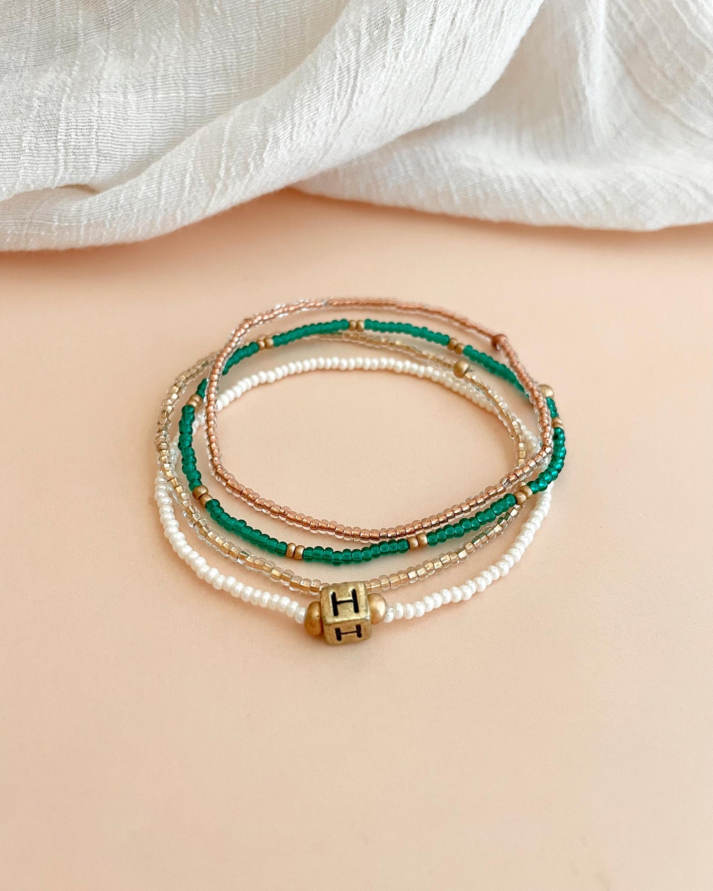 Custom Initial Bracelet Set Personalized Jewelry Gift Idea for Friend Beaded Bracelet Stack Boho Style Jewelry for Everyday Wear Lightweight