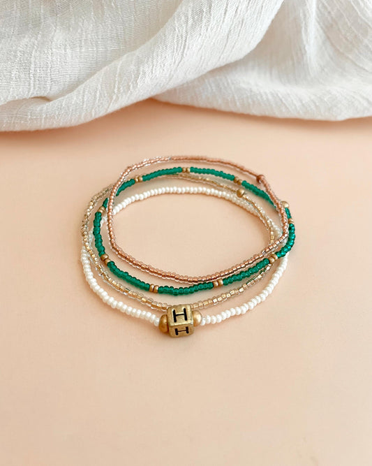 Custom Initial Bracelet Set Personalized Jewelry Gift Idea for Friend Beaded Bracelet Stack Boho Style Jewelry for Everyday Wear Lightweight