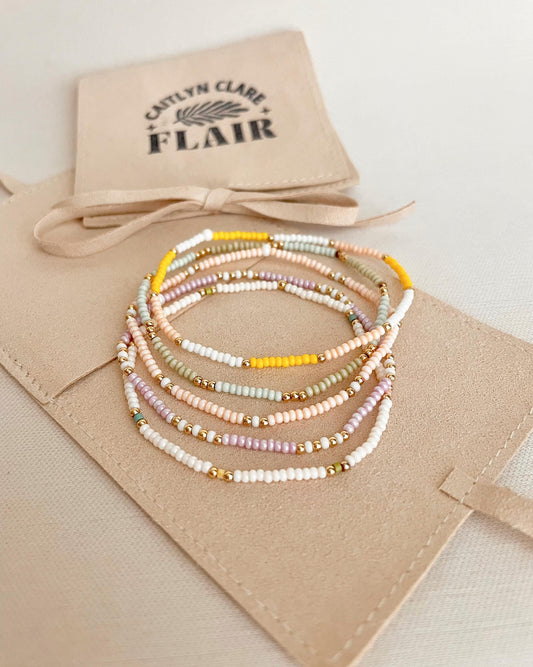 Gold Filled Beaded Bracelet with Color Stretch Bead Bracelet Pastel Beaded Bracelet Stack Colorful Gold Jewelry Teenage Girl Gift Idea Cute