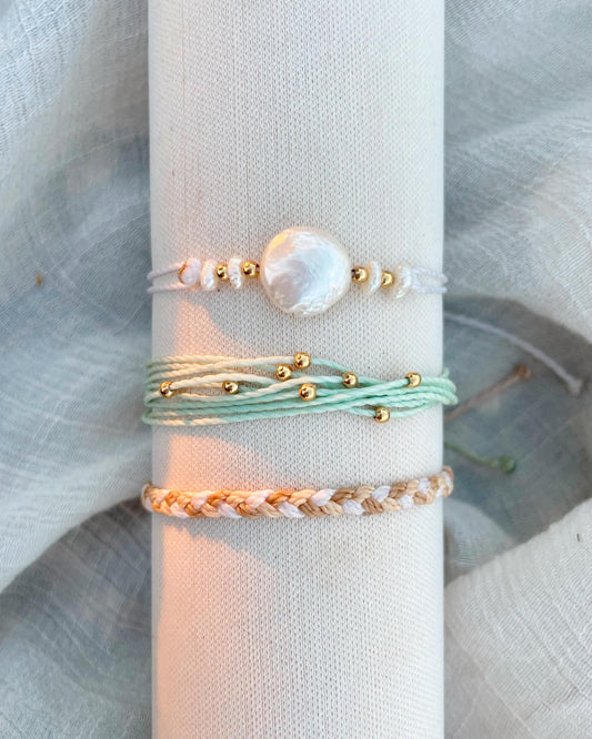 Freshwater Pearl Adjustable Cord Bracelet Set Dainty Jewelry Beach Lover Gift Idea for Friend Bracelet Stack Beachy Boho Jewelry for Travel