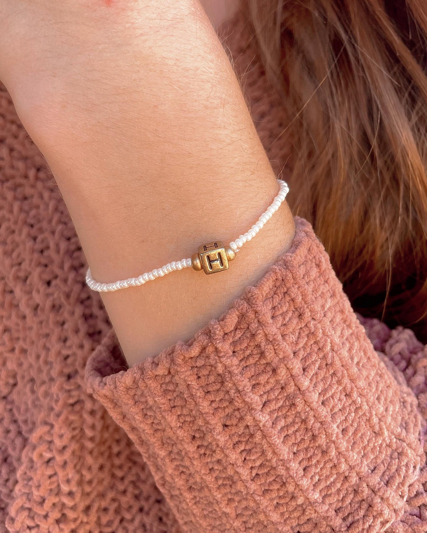 Personalized Initial Beaded Bracelet Dainty Jewelry Gift Idea for Friend Custom Beaded Stretchy Bracelet Minimalist Style Layering Bracelet