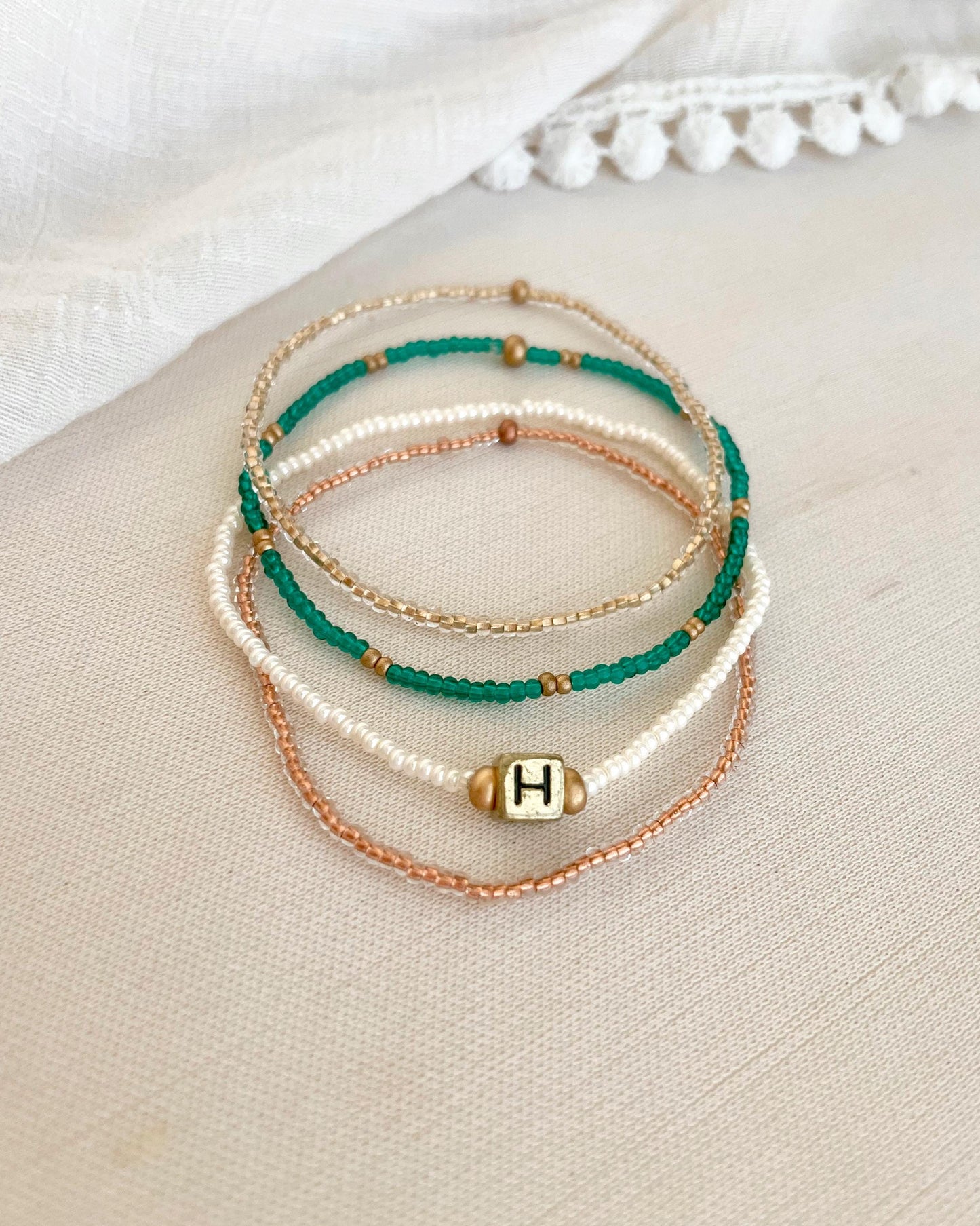 Custom Initial Bracelet Set Personalized Jewelry Gift Idea for Friend Beaded Bracelet Stack Boho Style Jewelry for Everyday Wear Lightweight