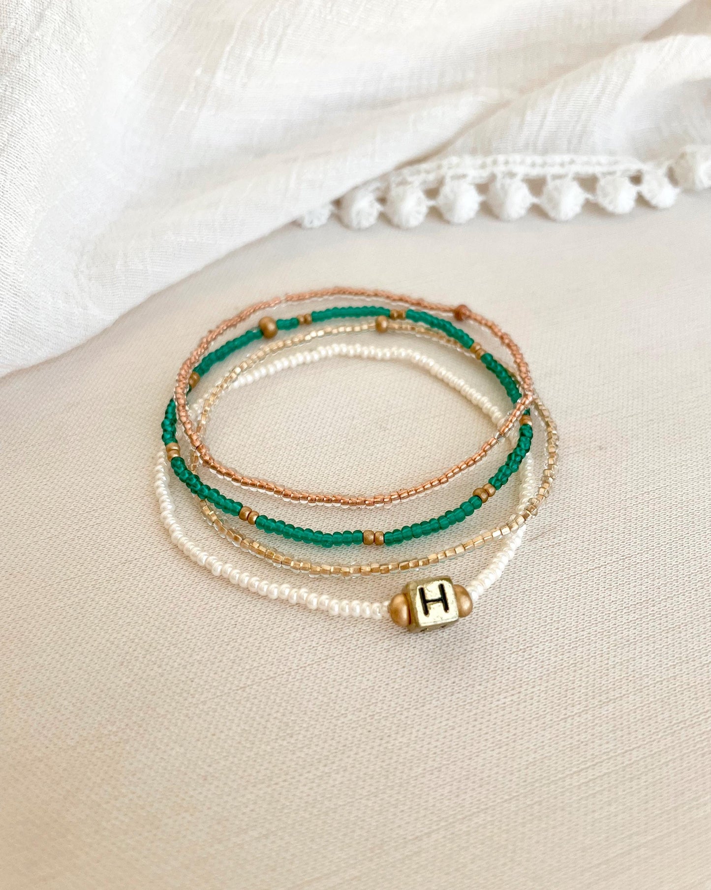 Custom Initial Bracelet Set Personalized Jewelry Gift Idea for Friend Beaded Bracelet Stack Boho Style Jewelry for Everyday Wear Lightweight