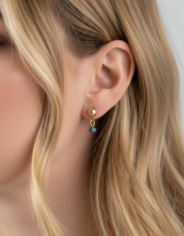 Drop Stud Earrings 18k Gold Earrings Dainty Minimalist Jewelry Stud Post Drop Earrings Gold Tiny Dangle Earrings Small Gold Earrings Green