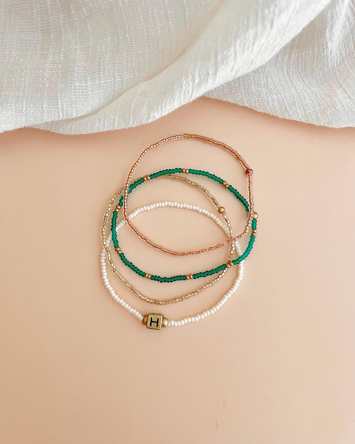 Custom Initial Bracelet Set Personalized Jewelry Gift Idea for Friend Beaded Bracelet Stack Boho Style Jewelry for Everyday Wear Lightweight