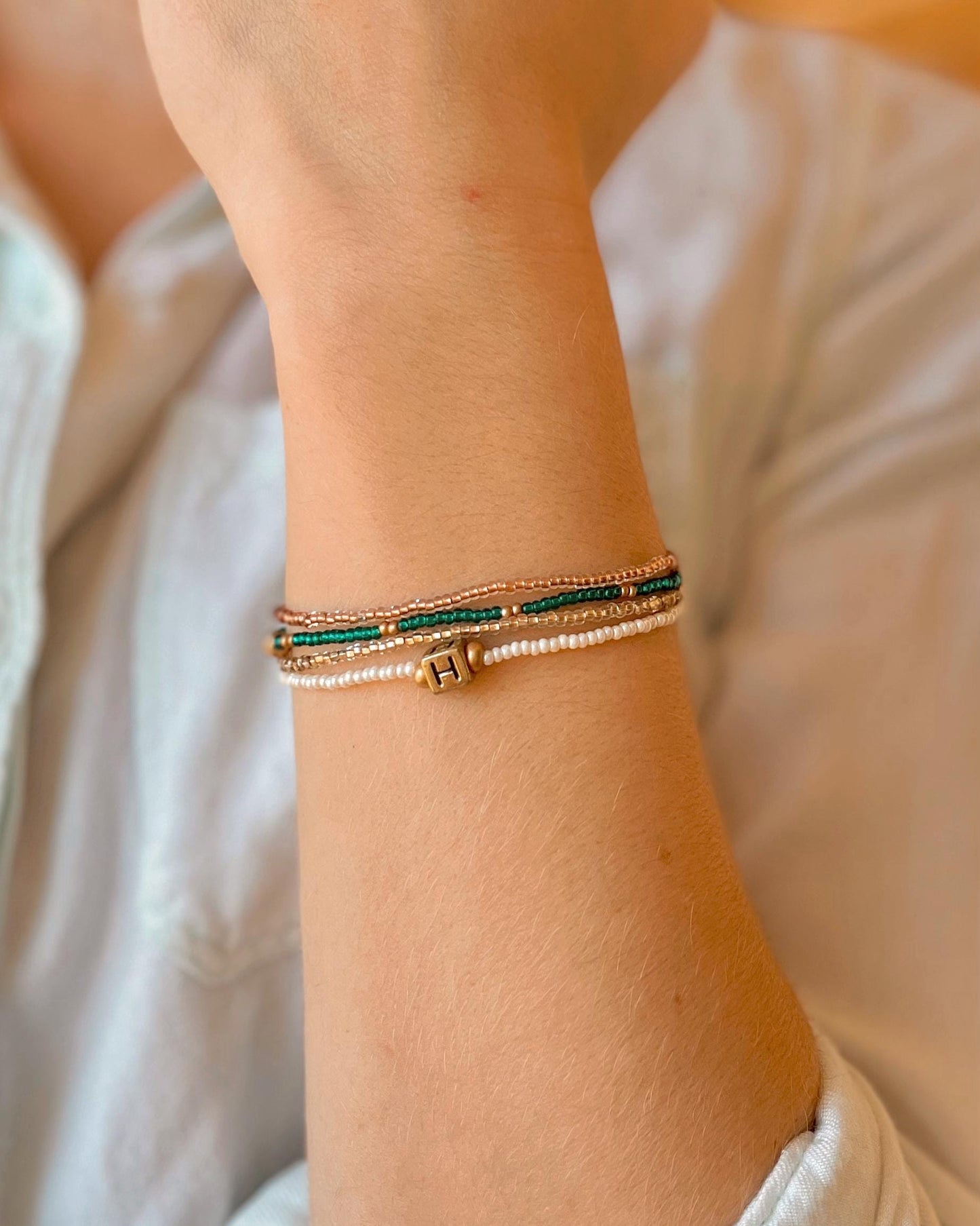 Custom Initial Bracelet Set Personalized Jewelry Gift Idea for Friend Beaded Bracelet Stack Boho Style Jewelry for Everyday Wear Lightweight