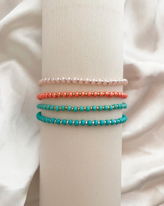 Summer Beach Bracelets Seed Bead Bracelet Stretchy Stacking Bracelets Colorful Gift for Ocean Lover Jewelry Coral Orange Bracelet Turquoise