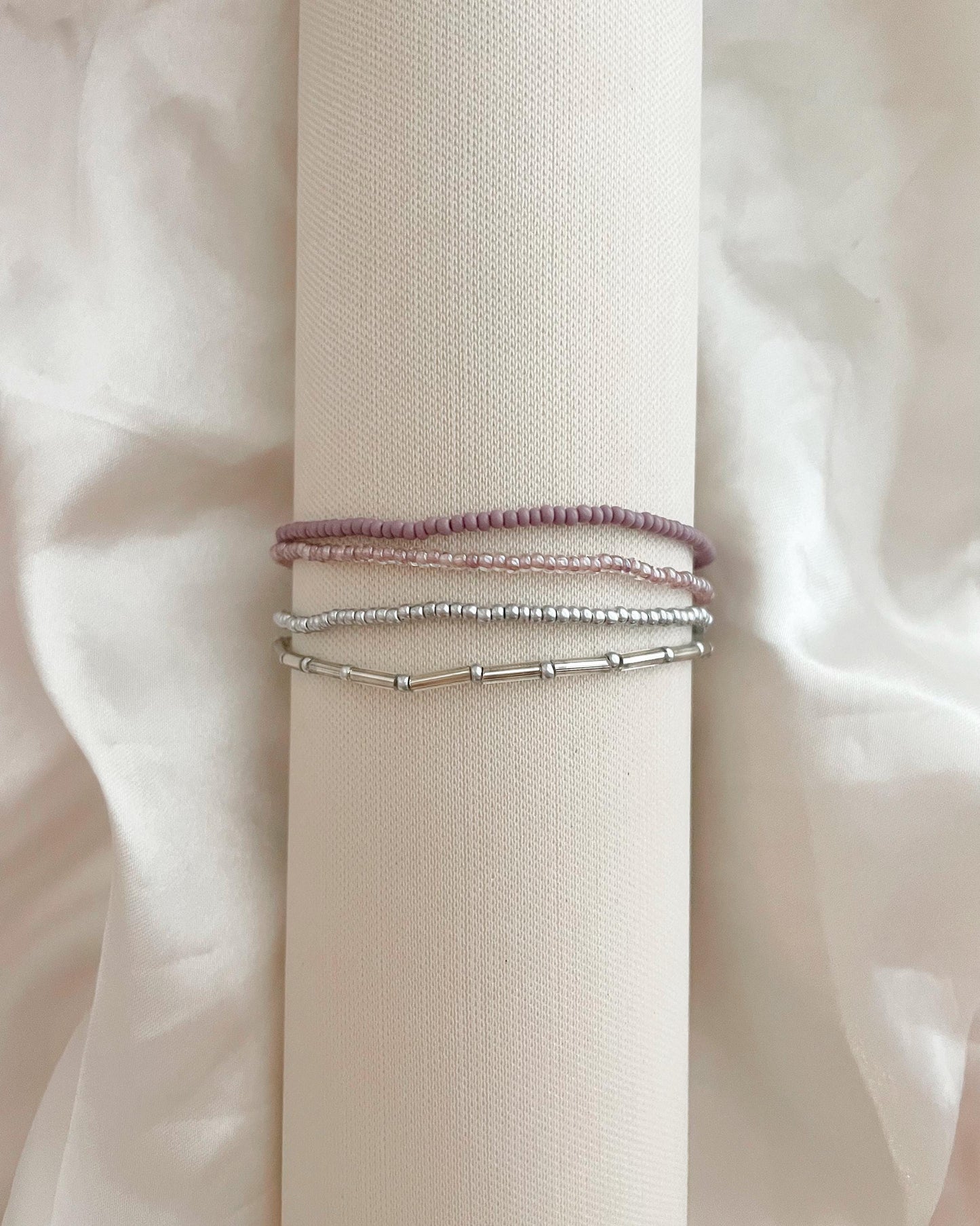 Purple Beaded Stretch Bracelet Set Purple Bracelet Elastic Dainty Jewelry for Work Accessories Tiny Seed Bead Stacking Bracelet Silver Stack