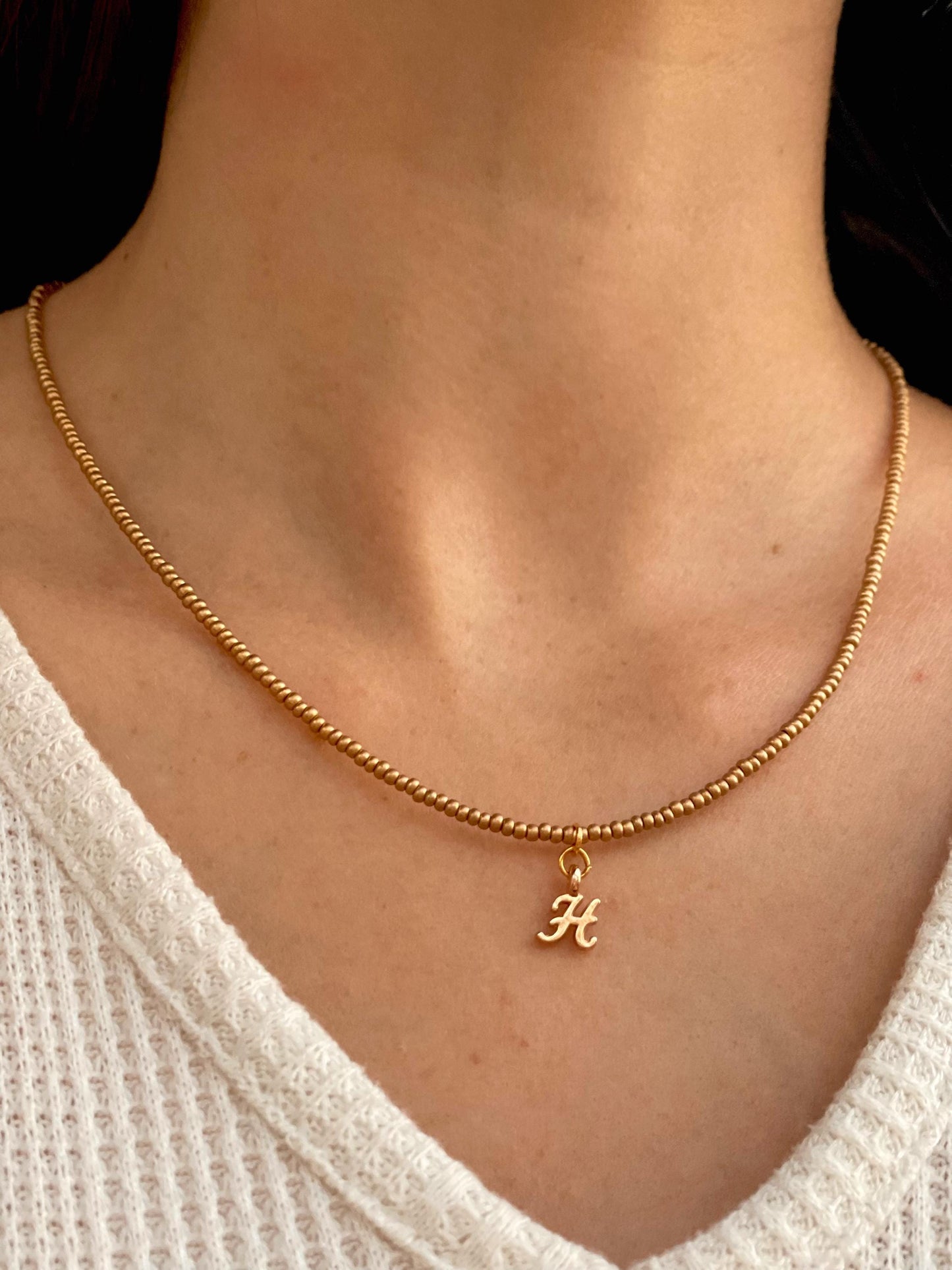 Dainty Custom Initial Necklace Tiny Gold Bead Necklace Personalized Gift for Her Minimalist Jewelry Beaded Choker Necklace Customized Gift