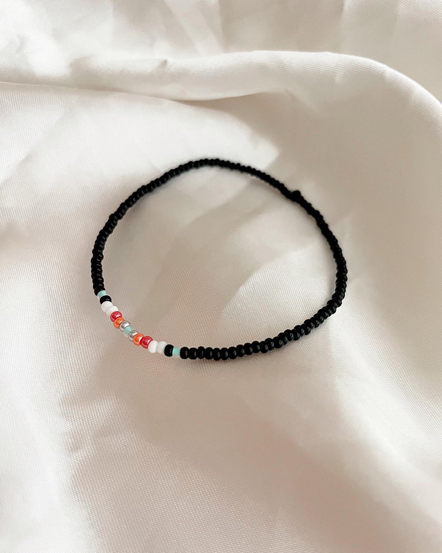Beaded Black Stretch Bracelet Colorful Seed Bead Bracelet Design Boho Style Beaded Accessory Patterned Handmade Jewelry Gift Idea Casual