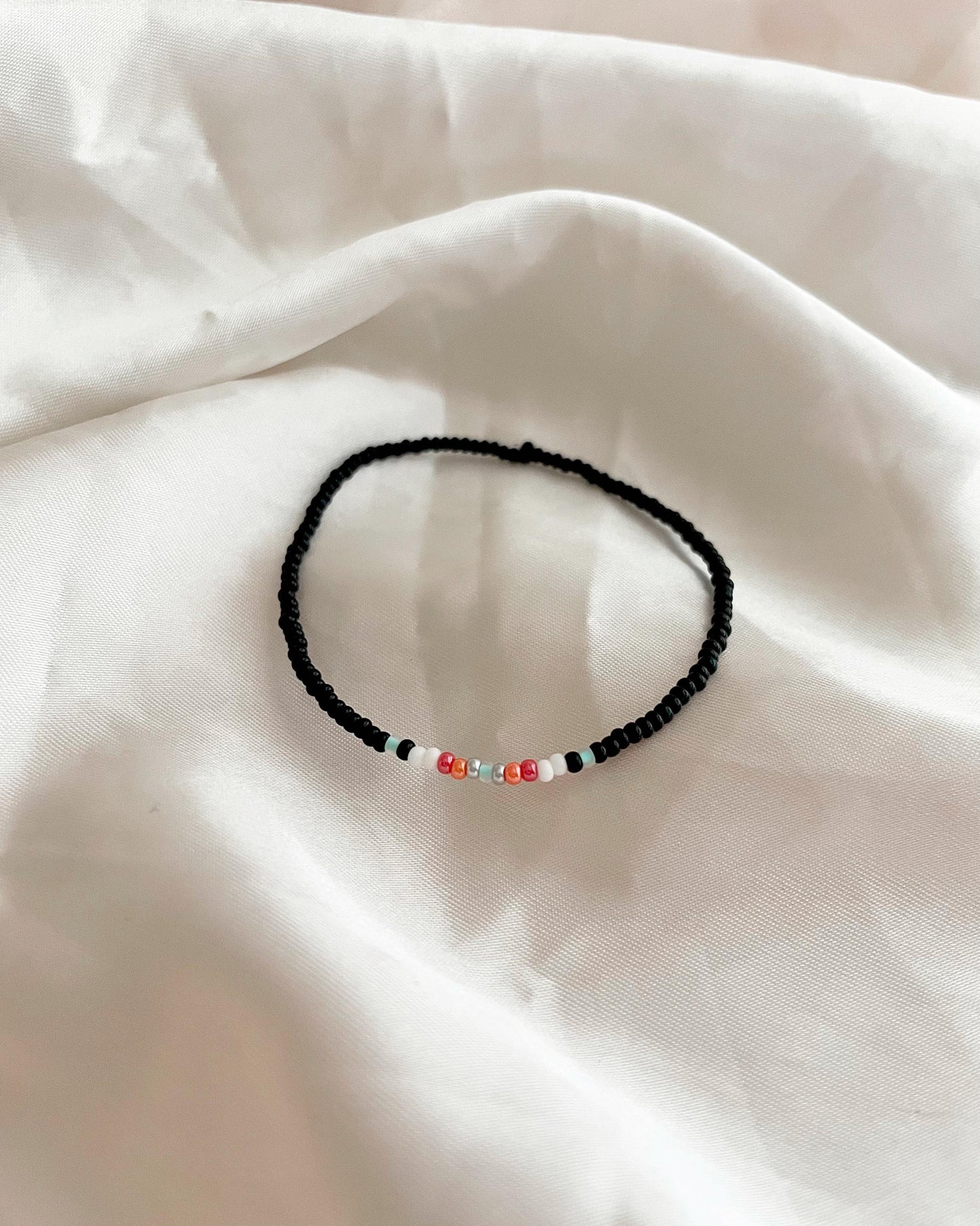 Beaded Black Stretch Bracelet Colorful Seed Bead Bracelet Design Boho Style Beaded Accessory Patterned Handmade Jewelry Gift Idea Casual