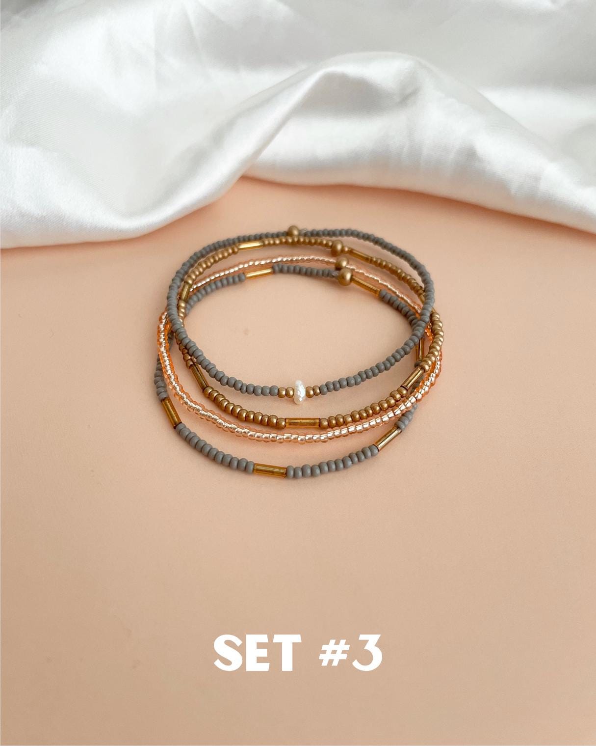 Mixed Bead Bracelet Stack of Boho Beaded Stretch Bracelets Dainty Set Matching Friend Bracelets Casual Layering Bracelet Stackable Seed Bead