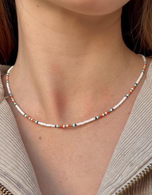 Colorful Seed Bead Necklace Beaded Surfer Necklace Beach Boho Choker for Women Dainty White Summer Jewelry Handmade Beaded Layering Necklace
